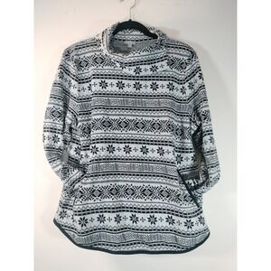 T by Talbots Fair Isle Snowflake Funnel Neck Cotton Pullover Sweater